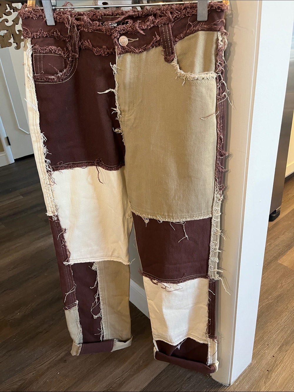 Jaded London Two-Tone Boyfriend Jeans in Cream and Brown